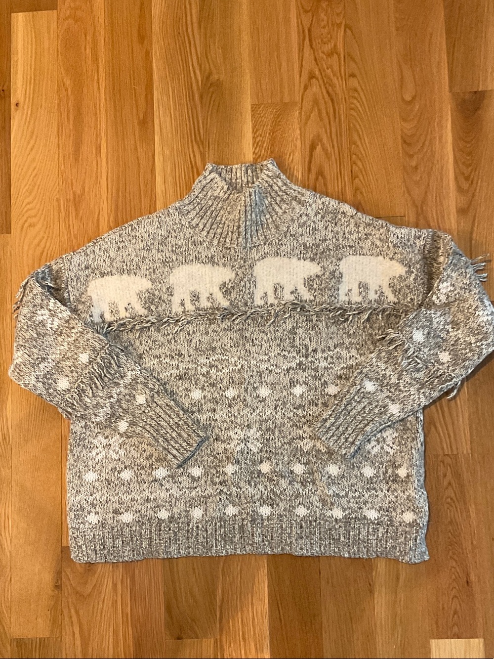 LOFT Gray and Cream Elephant Mock Neck Sweater